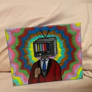 Hand Painted Picture of Man w/TV head